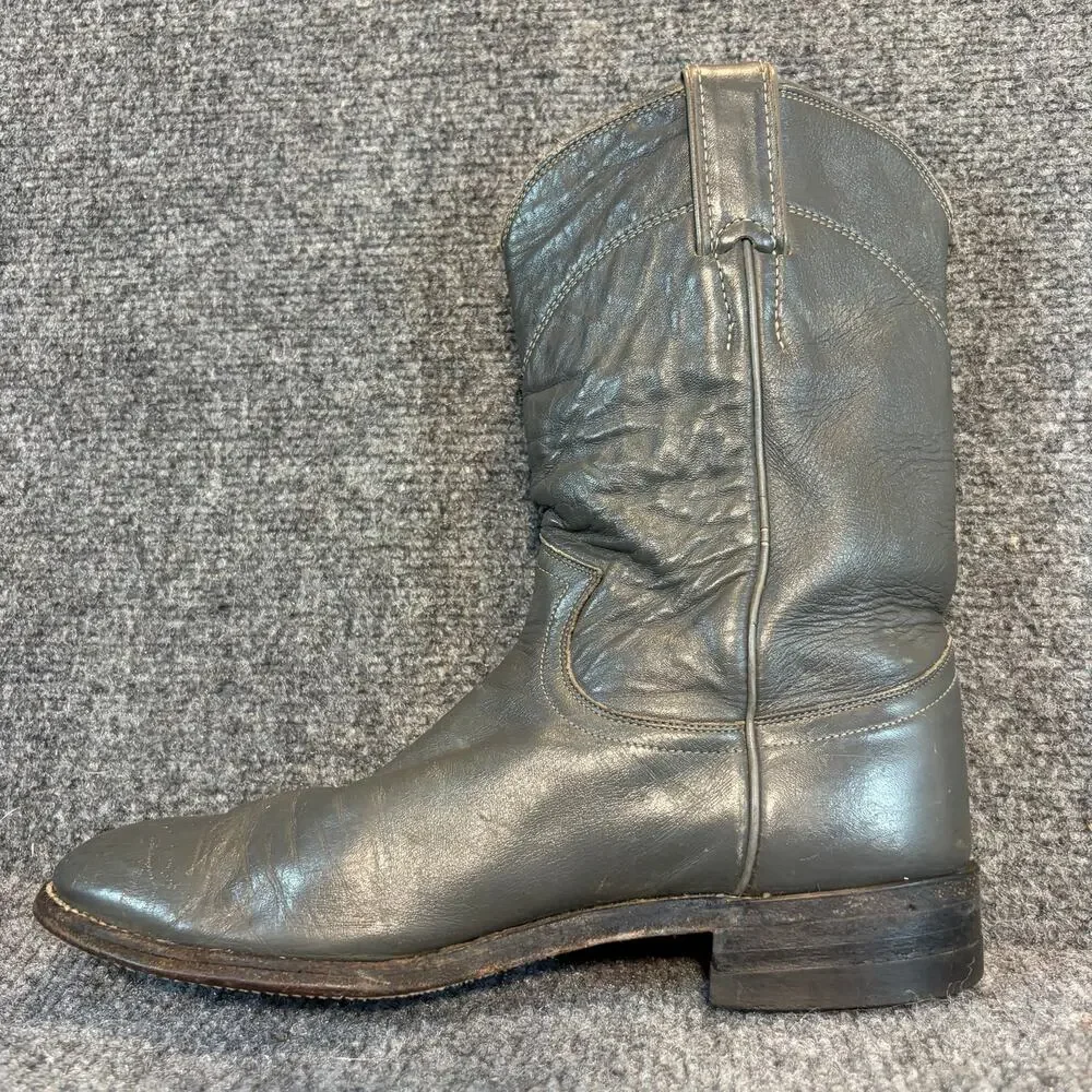 Justin Gray Leather Western Cowboy Roper Boots Mens Size 7.5 B Mid Calf USA